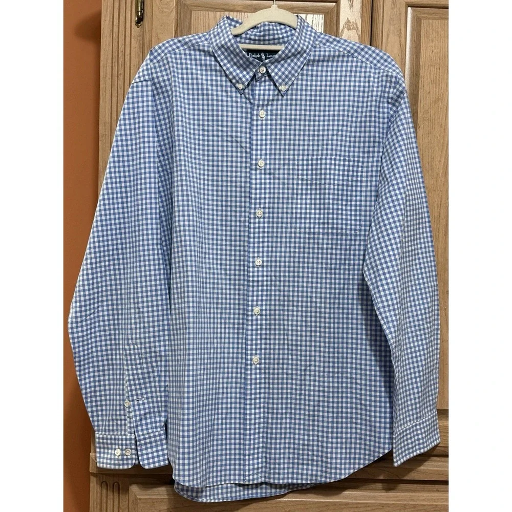 Vintage Ralph Lauren Long Sleeve Shirt Mens XL Classic Fit Blue Gingham Check